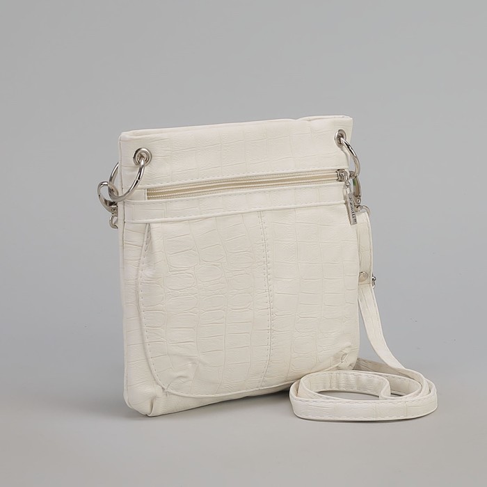 Сумка женская, отдел на молнии, наружный карман, длинный ремень, цвет белый