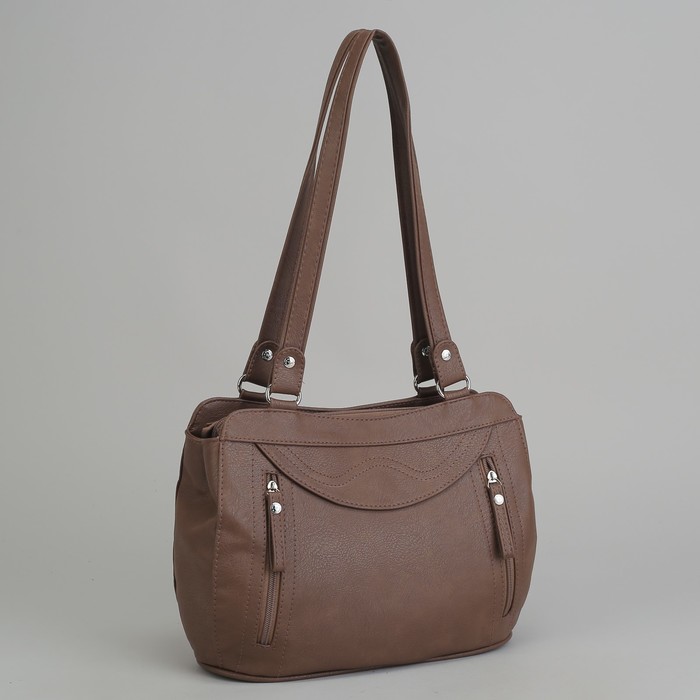 Сумка женская, 2 отдела на молнии, наружный карман, цвет светло-коричневый