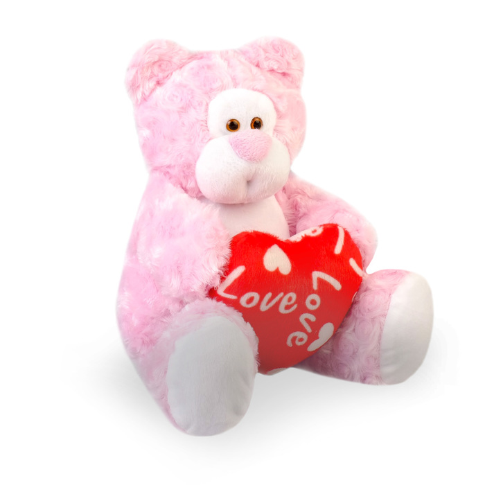 Мягкая игрушка "Мишка Rouz" с сердцем, розовый, 35 см