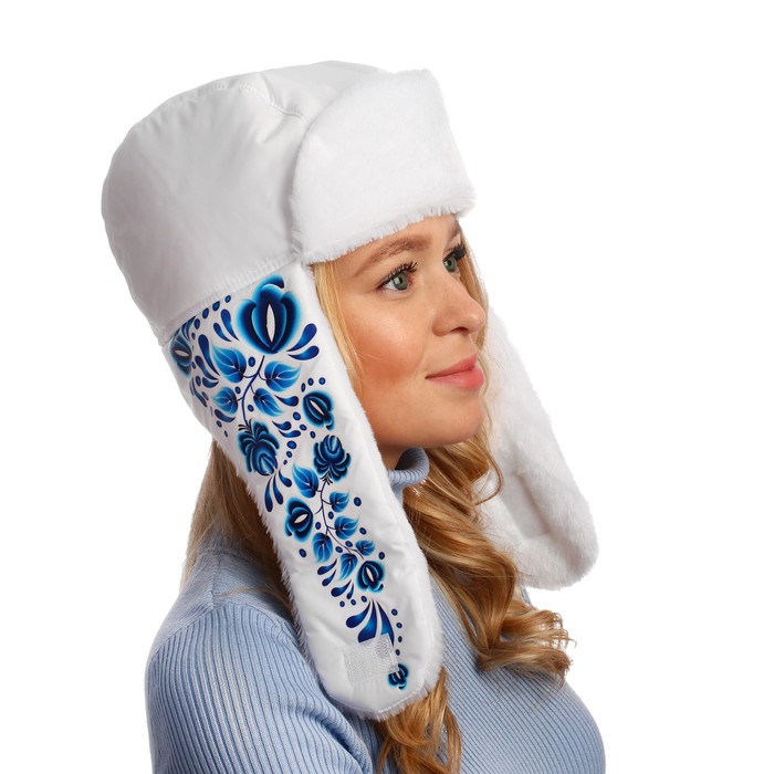 Шапка-ушанка "Гжель", р-р 55-57