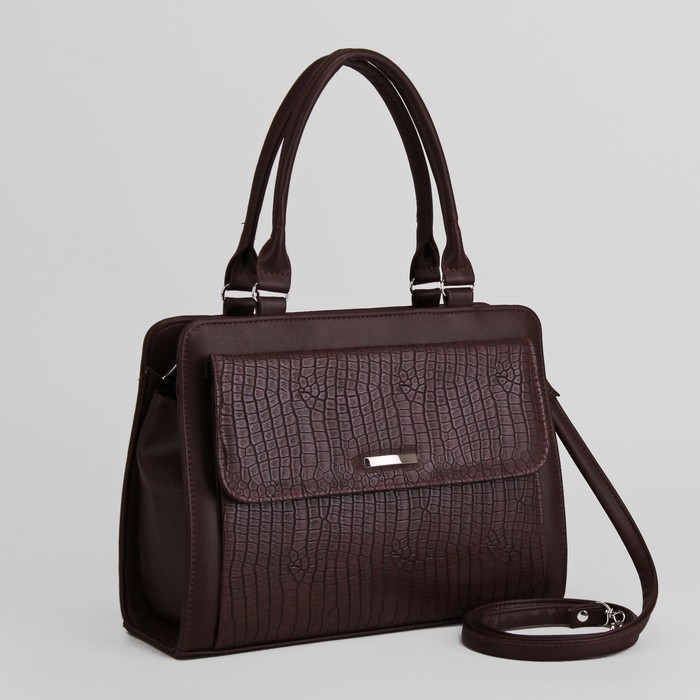 Сумка женская, отдел на молнии, 2 наружных кармана, длинный ремень, цвет коричневый