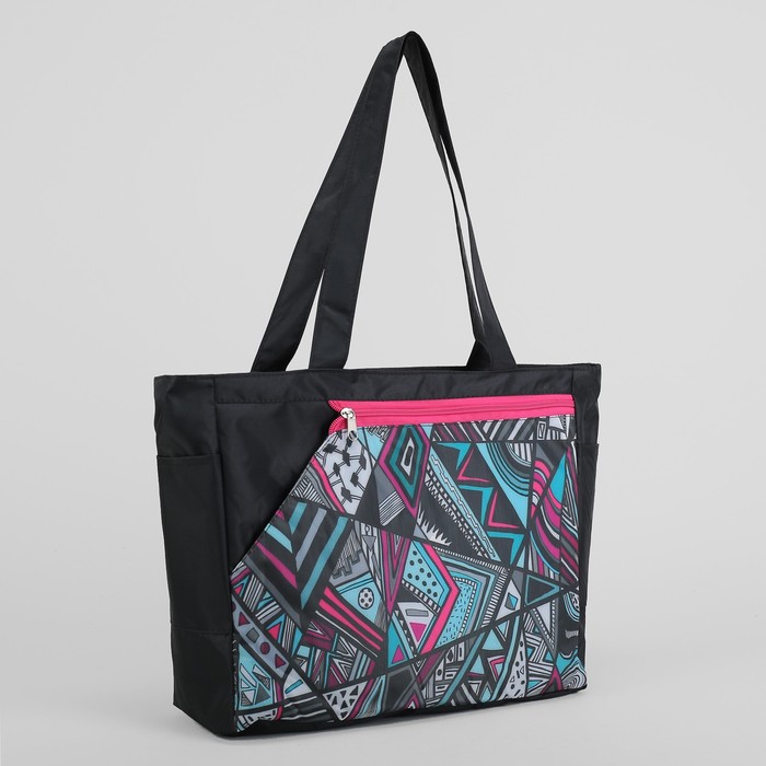 Сумка пляжная, отдел на молнии, наружный карман, орнамент на чёрном