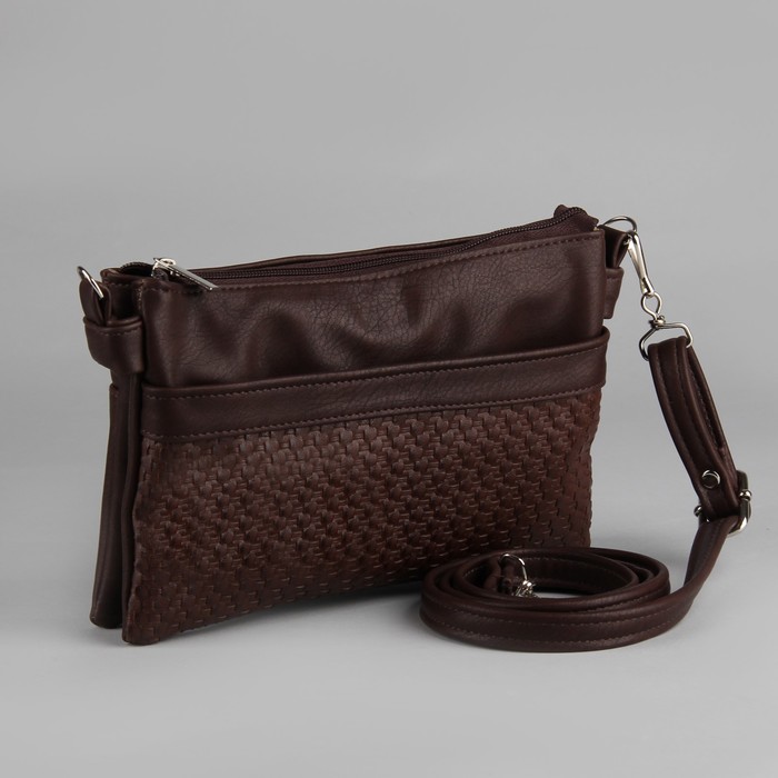 Сумка женская, 2 отдела на молнии, регулируемый ремень, цвет коричневый