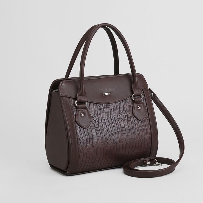 Сумка женская, отдел с перегородкой на молнии, длинный ремень, цвет коричневый