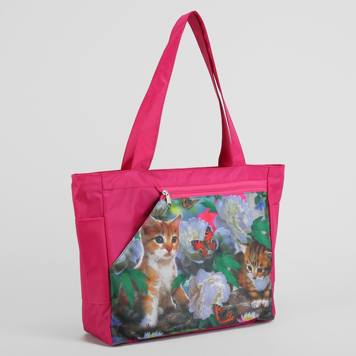 Сумка пляжная "Котики", 1 отдел, цвет розовый