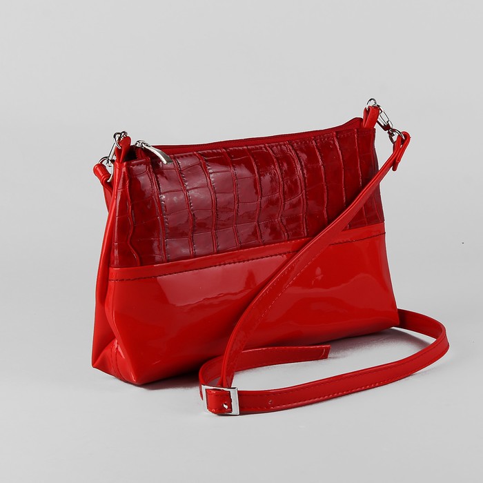 Сумка женская, 1 отдел на молнии, длинный ремень, цвет красный