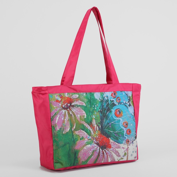 Сумка летняя "Бабочка", отдел на молнии, цвет розовый