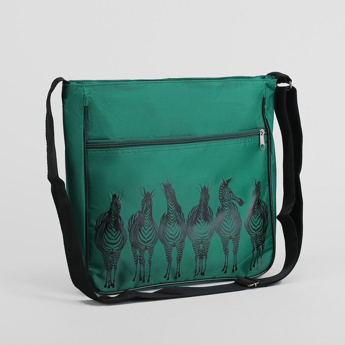 Сумка молодёжная "Аврора", отделение на молнии, наружный карман, цвет зелёный/чёрный