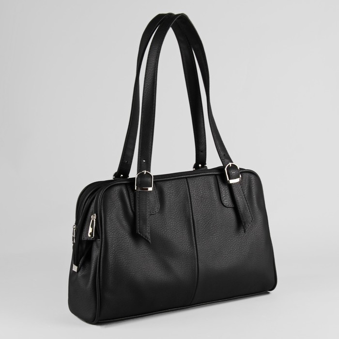 Сумка женская, 3 отдела на молнии, наружный карман, цвет чёрный