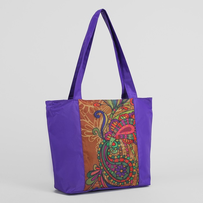 Сумка летняя "Аврора-5", 37*7*42, отдел на молнии, Огурцы/фиолетовый