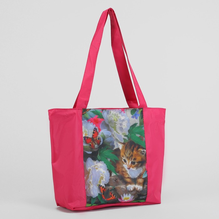 Сумка летняя "Аврора-5", 37*7*42, отдел на молнии, Котик/розовый