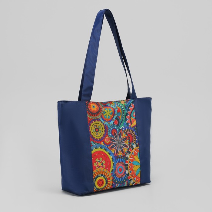 Сумка летняя "Цветы", отдел на молнии, цвет синий