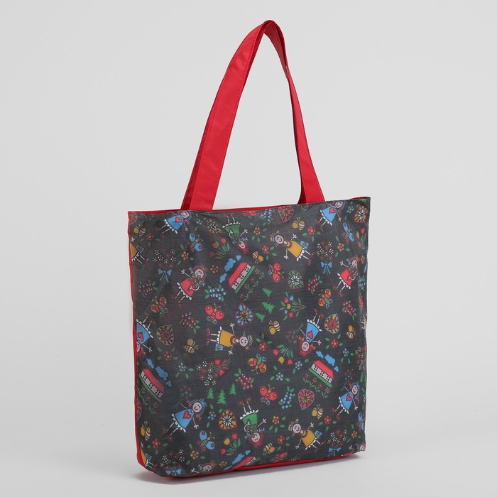 Сумка пляжная 4676-1, Вероника-1, 37*19*33, 1 отд  на молнии, Куклы/черный/красный