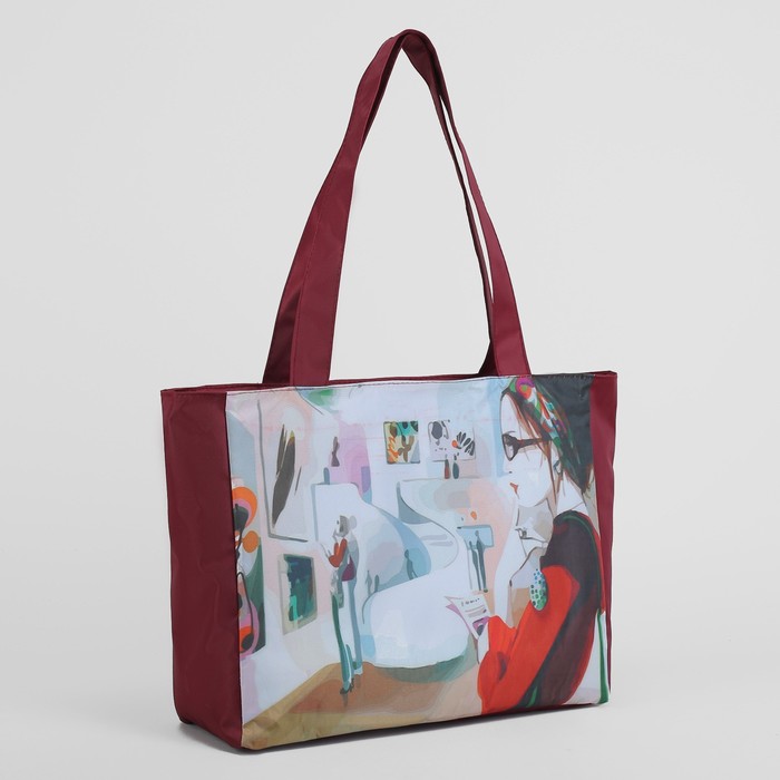 Сумка пляжная "Галерея", отдел на молнии, цвет бордовый