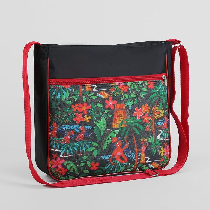 Сумка молодёжная "Джунгли", 1 отдел, наружный карман, цвет чёрный/красный