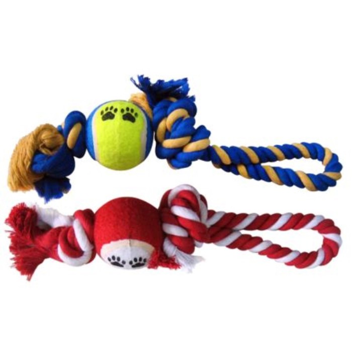 Игрушка Fauna INT "Канатик с мячом", для собак, 2узла, 215-225г, 35см