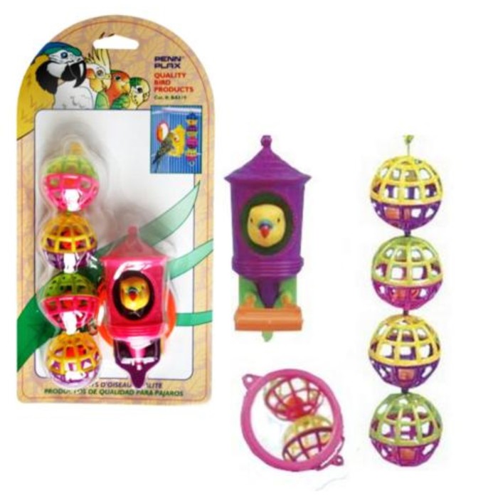 Игрушка PENN-PLAX "Набор-зеркало, птичка, шары", для птиц