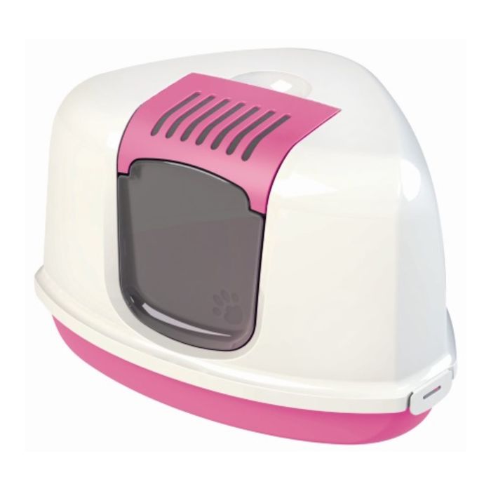 Туалет для кошек NESTOR CORNER угловой, белый/розовый