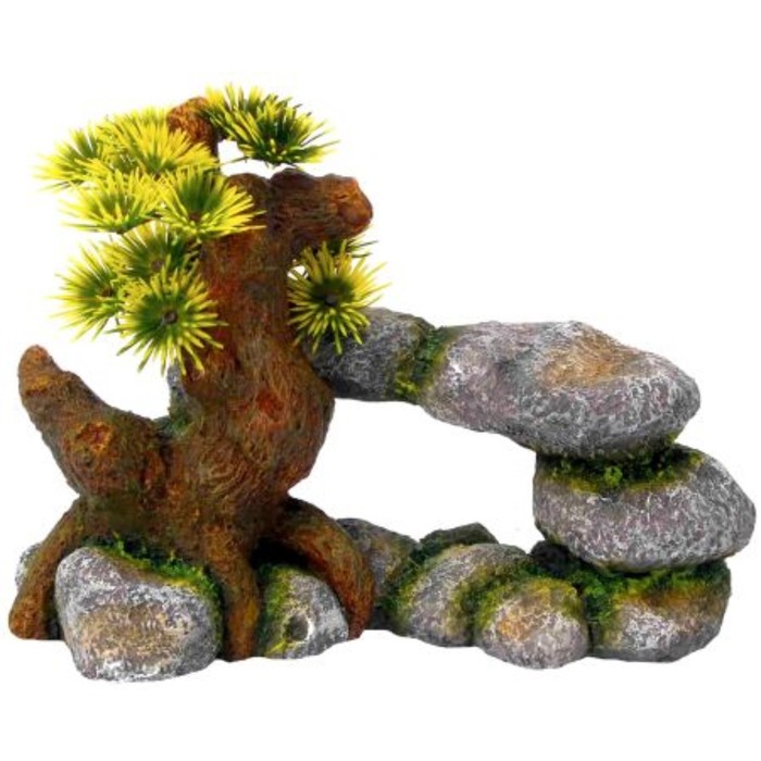 Декорация Fauna INT "Дерево и грот", 19х8х13см, пластик