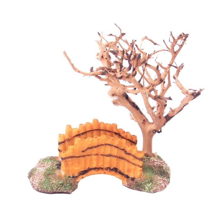 Декорация Fauna INT "Дерево и мостик", 9,5х7х9,5см, пластик+дерево