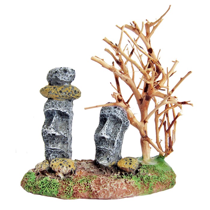 Декорация Fauna INT "Дерево и Моаи", 10,5х5х11см, пластик+дерево