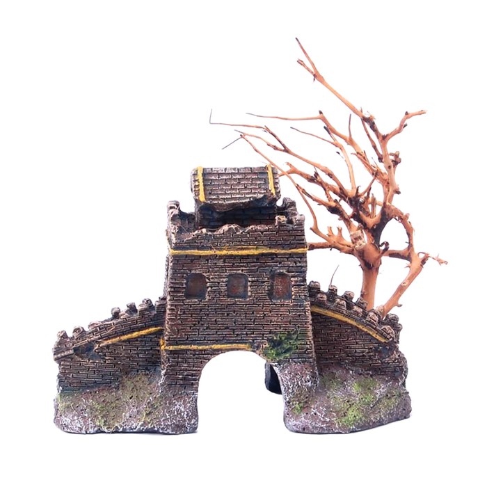 Декорация Fauna INT "Дерево и башня", 14х10х13см, пластик+дерево