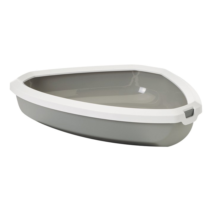 Туалет для кошек RINCON, угловой с бортом, серый