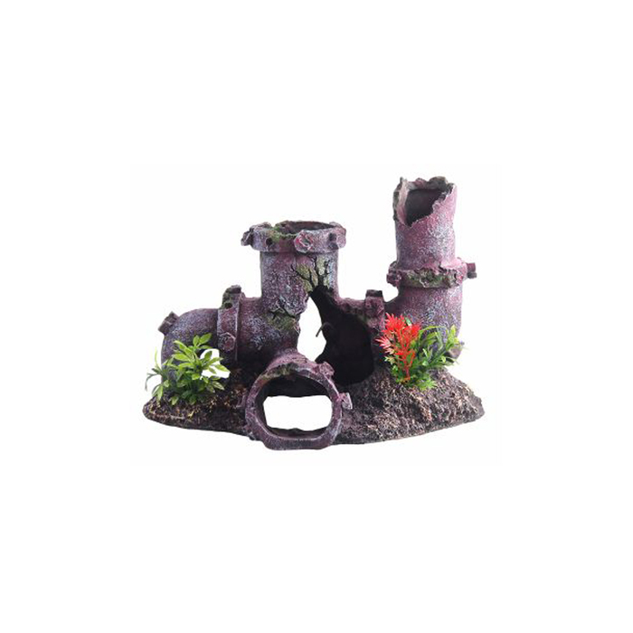 Декорация Fauna INT "Трубы с растениями", 20х11х14см, пластик