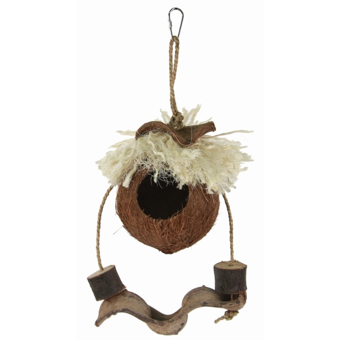 Игрушка Fauna INT "Кокосовый домик с жердочкой", для птиц