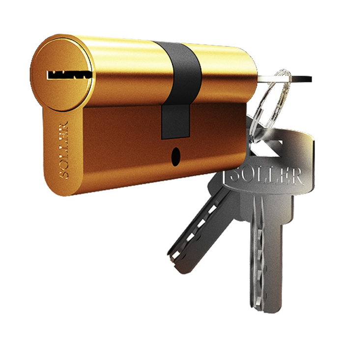 Механизм цилиндровый Soller F3, 60 мм, перфорированный ключ, латунный, 3 ключа, цвет золото