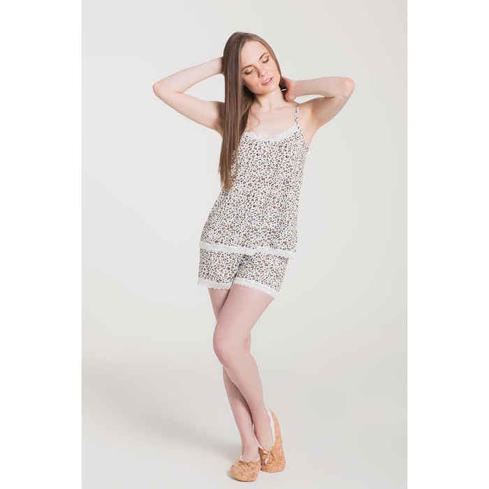 Пижама (майка, шорты) женская 253 цвет белый, принт леопард, бамбук, р-р 44