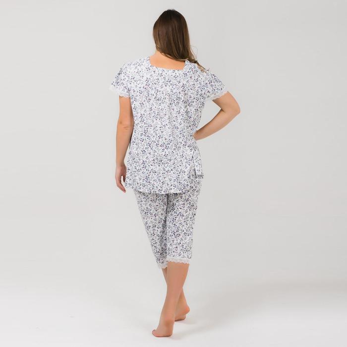 Пижама (футболка, бриджи) женская 238 цвет белый, принт розовые цветы, бамбук, р-р 48