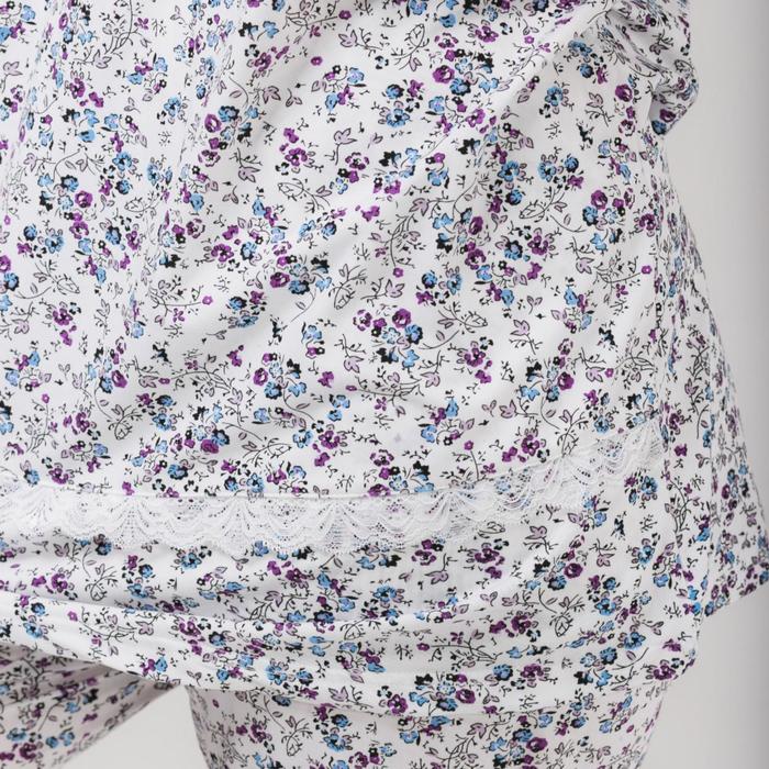 Пижама (футболка, бриджи) женская 238 цвет белый, принт розовые цветы, бамбук, р-р 48