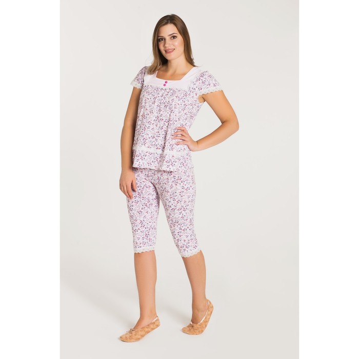Пижама (футболка, бриджи) женская 233 цвет розовый, бамбук, р-р 54