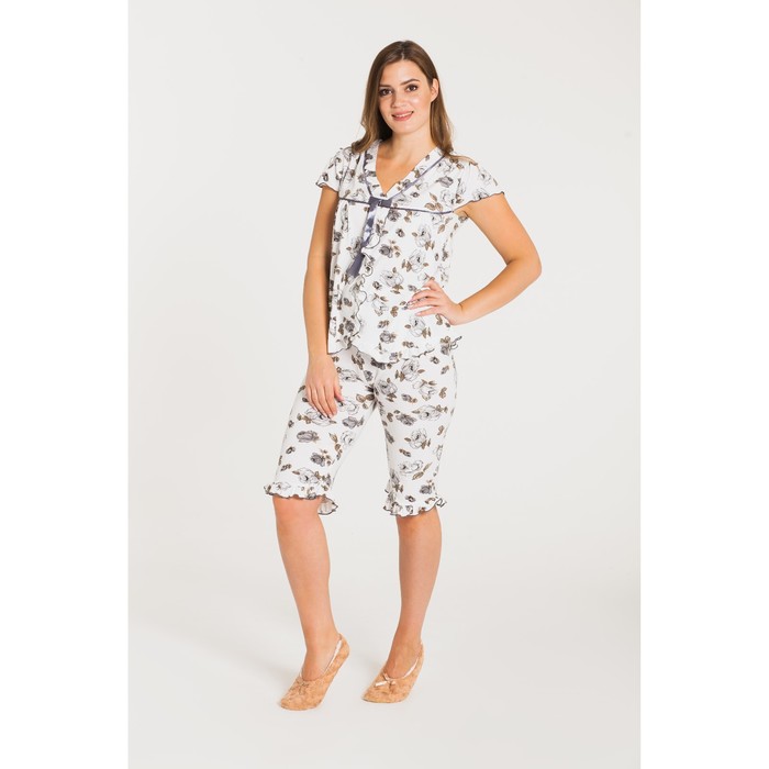 Пижама (футболка, бриджи) женская 212 цвет серый, бамбук, р-р 54