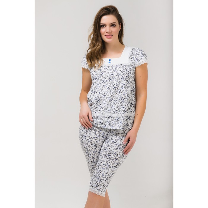 Пижама (футболка, бриджи) женская 233 цвет синий, бамбук, р-р 52