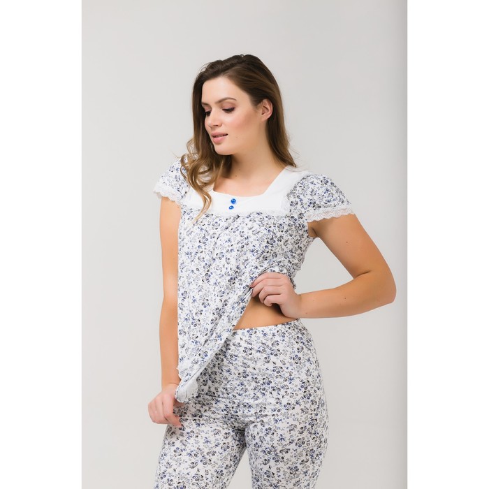Пижама (футболка, бриджи) женская 233 цвет синий, бамбук, р-р 52