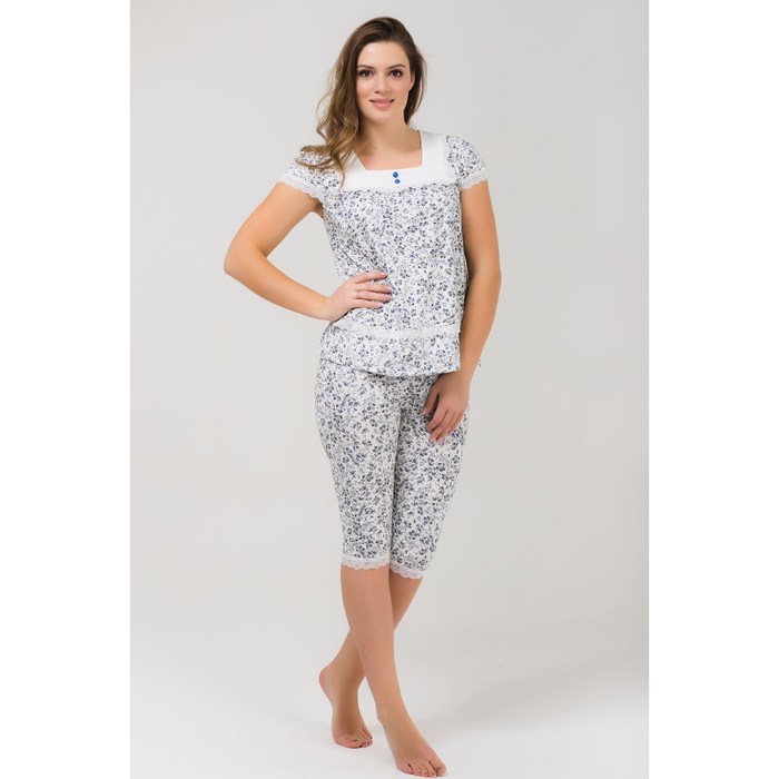Пижама (футболка, бриджи) женская 233 цвет синий, бамбук, р-р 54