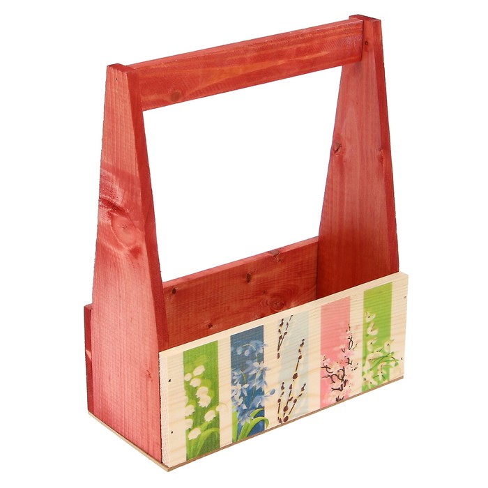 Кашпо флористическое №5 "Весенние цветы" с деревянной ручкой, 24.5х11х9см