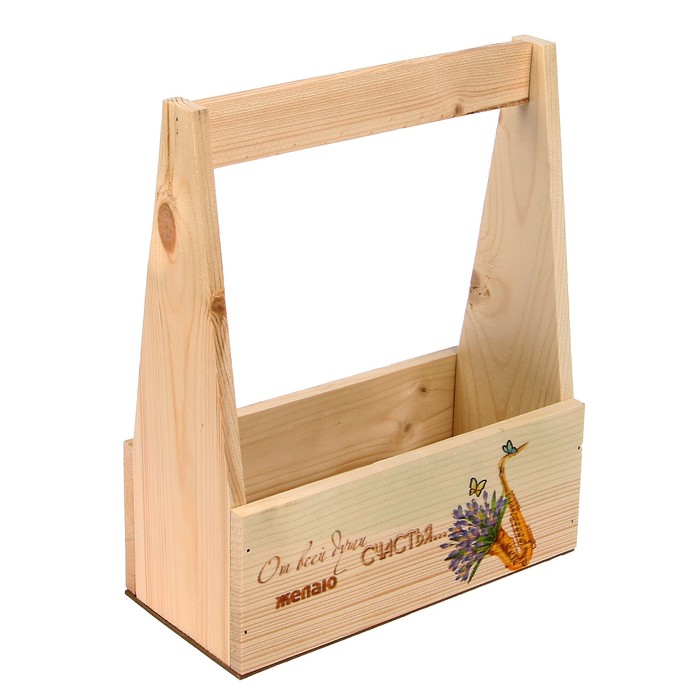 Кашпо флористическое №5 "С пожеланием счастья" с деревянной ручкой, 24.5х11х9см