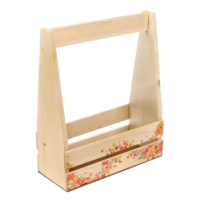 Кашпо флористическое №5 "Цветочный узор" с деревянной ручкой, 24.5х11х9см