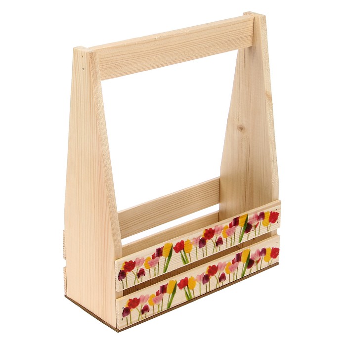 Кашпо флористическое №5 "Тюльпаны" с деревянной ручкой, 24.5х11х9см