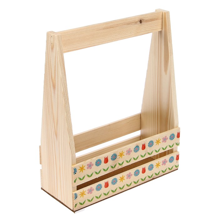 Кашпо флористическое №5 "Любимые цветы" с деревянной ручкой, 24.5х11х9см