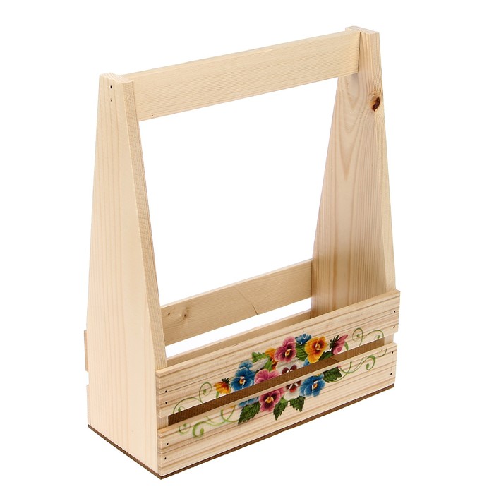 Кашпо флористическое №5 "Анютины глазки" с деревянной ручкой, 24.5х11х9см