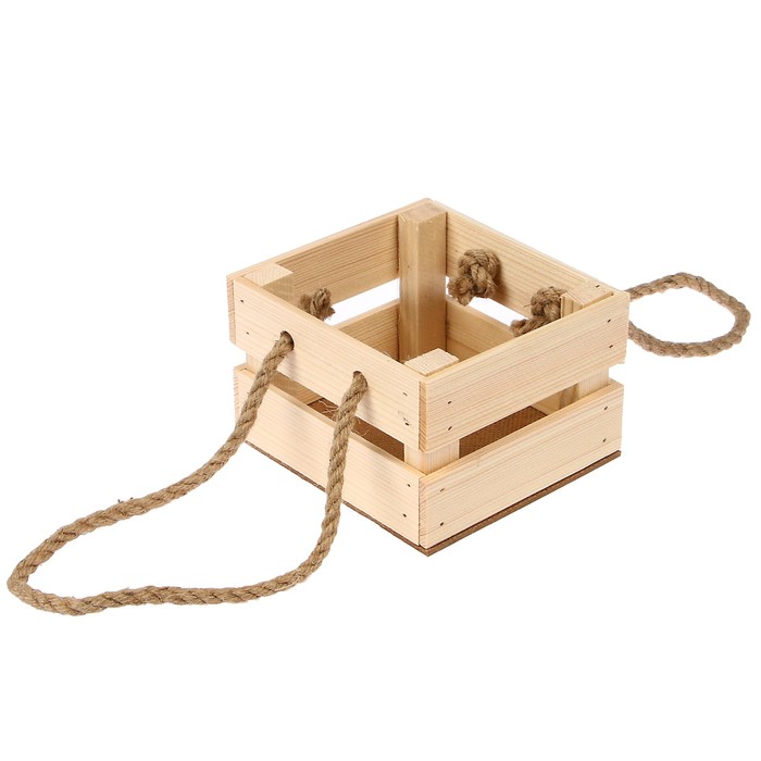 Ящик реечный №5 для цветов "Натуральный", ручка-верёвка, 13х12.5х9см