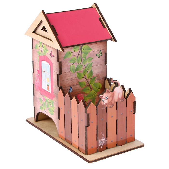 Чайный домик "Домик с забором" цветной 12х13х19,5 см