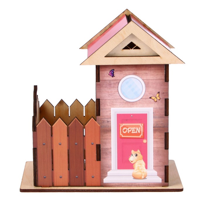 Чайный домик "Домик с забором" цветной 12х13х19,5 см