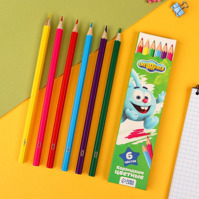 Карандаши цветные 6 цветов СМЕШАРИКИ "Крош"