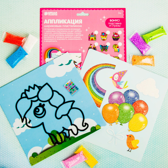 Аппликация шариковым пластилином "Веселье №8" 8 цветов по 4 гр, подставка, стразы