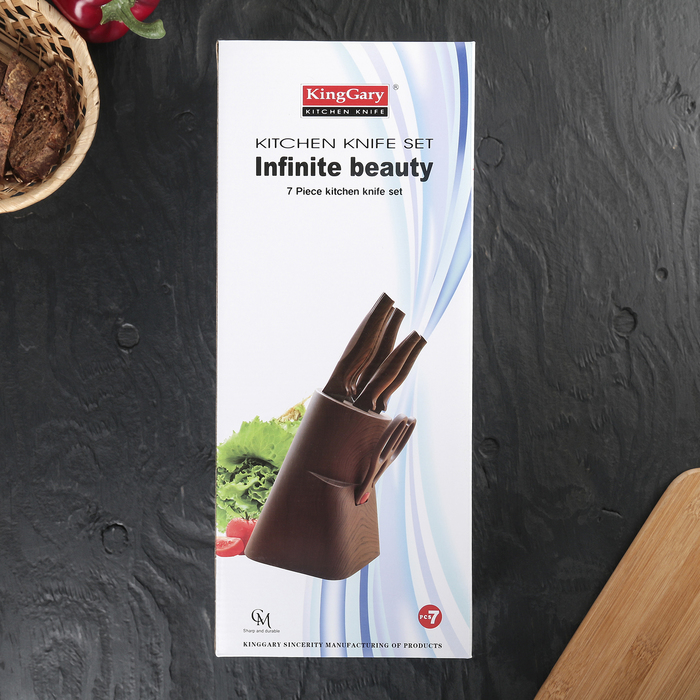 Набор "Infinite beauty" на подставке: 5 ножей лезвие 8,5/12,5/20/20/20 см, ножницы